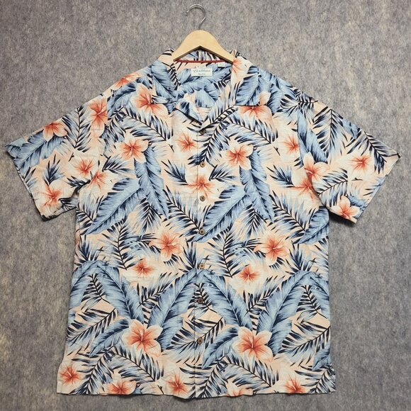 Caribbean Pure Silk Shirt Men's XLT Hawaiian Floral Hibiscus Button Up Camp - Picture 1 of 9